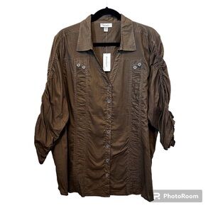 Dressbarn Womens Olive Green Fitted Button Down Shirt Size 3X NWT